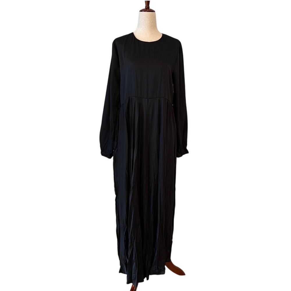 Zara Black Long Sleeve Gathered Maxi Dress Women’s Small